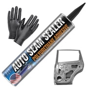 Professional Automotive Seam Sealer, Paintable Quick-Set Polyurethane Auto Body Seam Sealer for Metal Surfaces of Cars, Trucks, Etc, Includes Gloves & Tip - White RV Roof Sealant