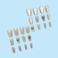 thumbnail image 4 of FCOGIN Long Coffin, 24 Pieces, Gray, Opal, Ribbon, Polka Dots, Acrylic False Nail, Press on Nail, 4 of 6