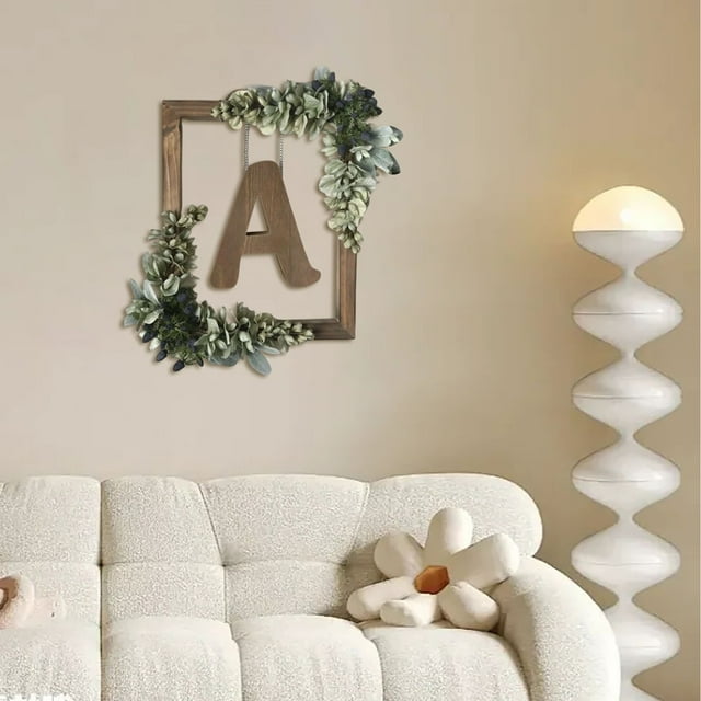 BKER Wooden Alphabet Wreath For Wall Home Living Room Bedroom Decorative Letter Sign With Hook And Rope For DIY Word Display