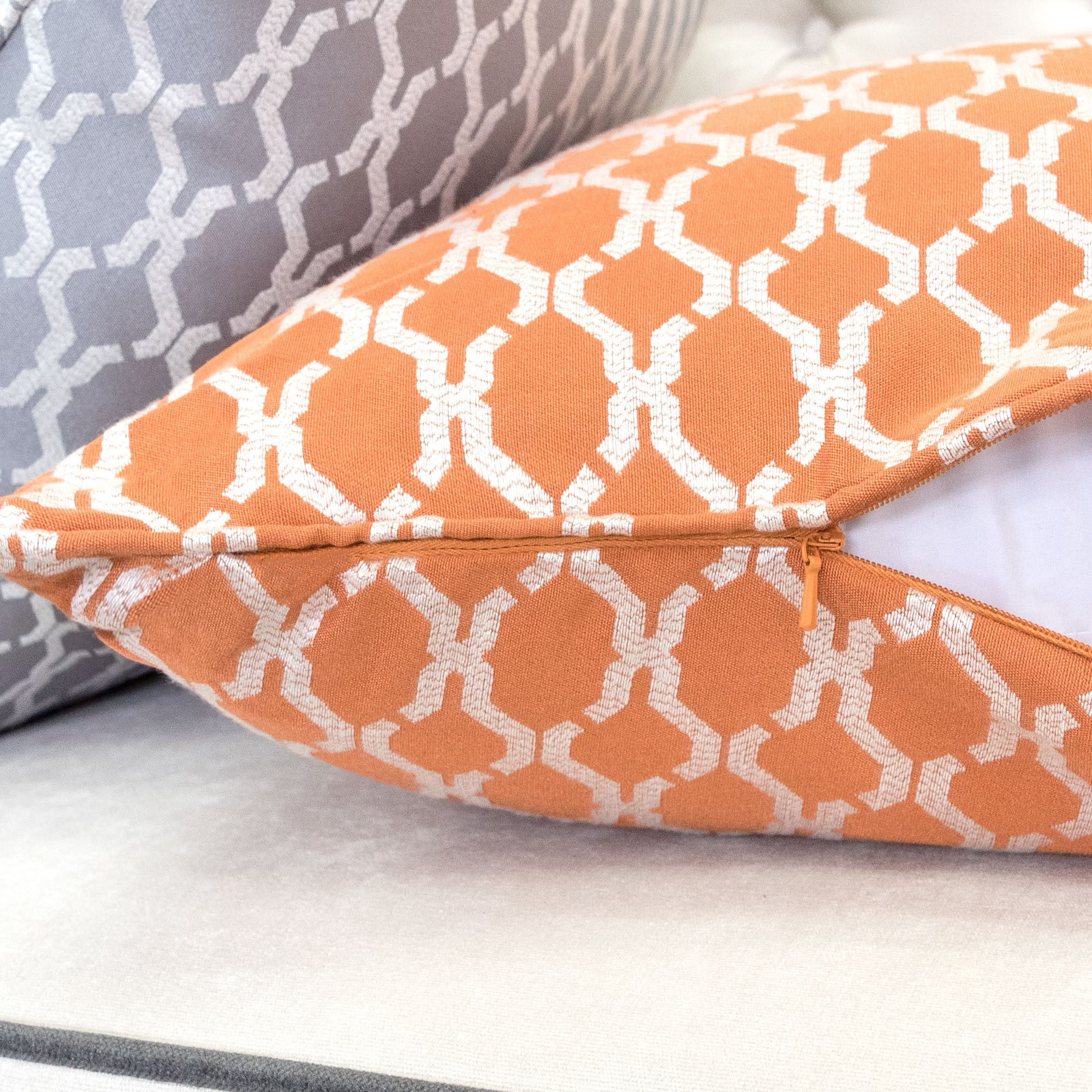 Amelia Orange Geometric Polyester 20 in. x 20 in Throw Pillow (Set of 2)