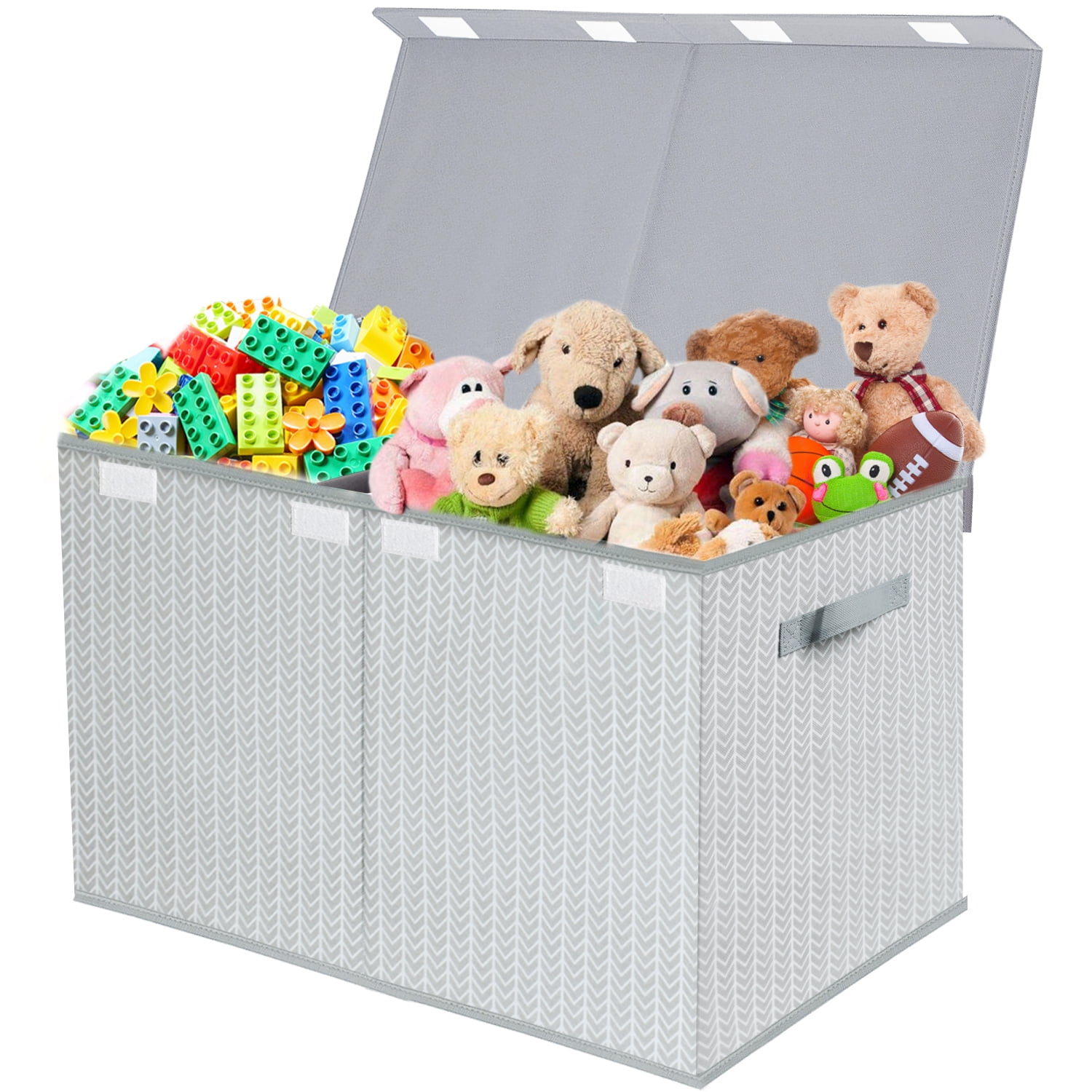 Toy Box Chest Organizer Bins for Boys Girls Kids, Large Collapsible Fabric Storage Container with Flip-Top Lid & Handles for Clothes,Blanket,Nursery,Playroom,Bedroom,Tree Branch Pattern (Gray)