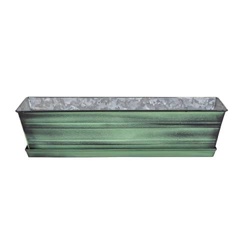 Galvanized Steel Flower Box Planter with Tray, Green, Small