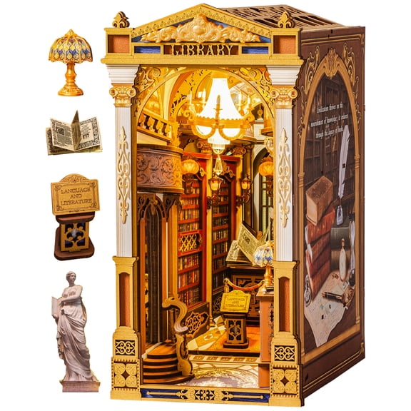 Robotime DIY Book Nook Kit, Wooden 3D Puzzle Tiny Home to Live in for Adults, Tiny House Craft Kit for Bookshelf Decor, Xmas Birthday Gifts for Teens Adults(Library of Wonders)