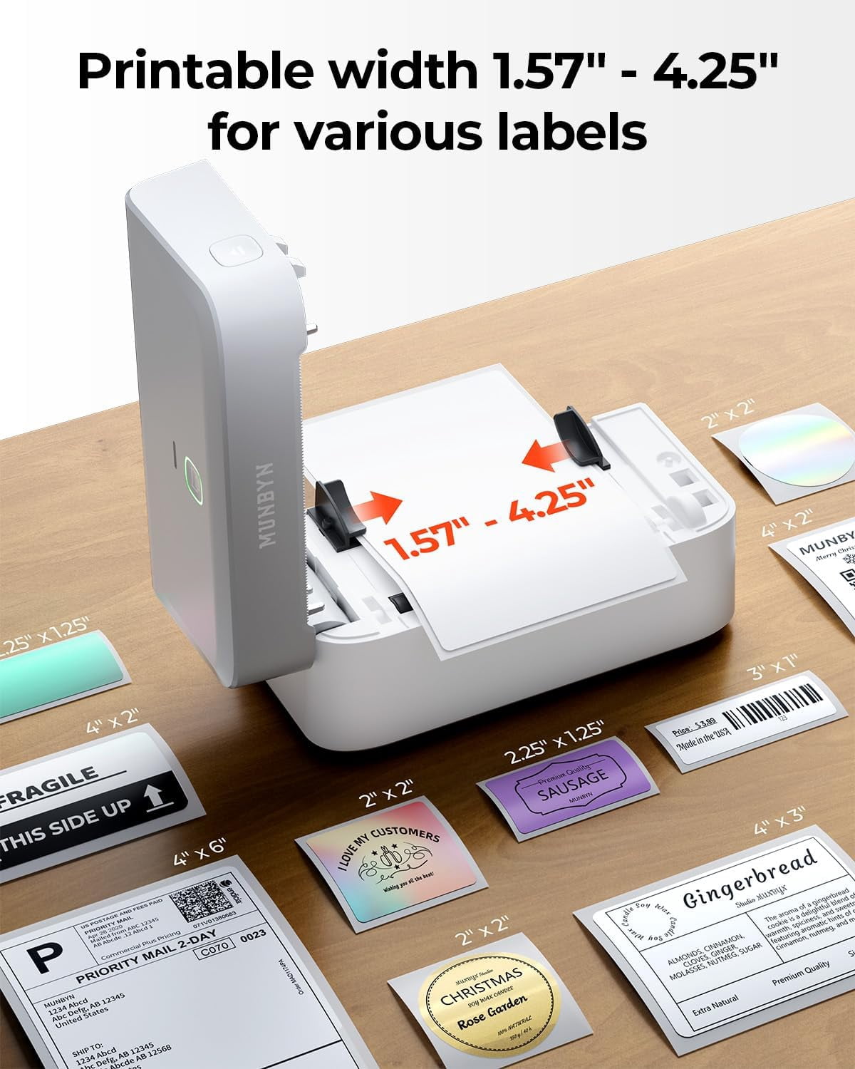 MUNBYN Bluetooth Thermal Label Printer RW403B Wireless 4x6 Shipping Label Printer for Small Business Compatible with Android, iPhone Windows Mac Chromebook Width 1.57"-4.25" (Black)