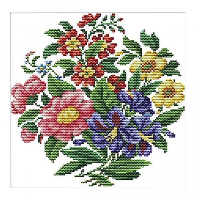 simhoa Flowers Stamped Cross Stitch Kit for Beginners Home Art Decor 28 x 28cm 14CT