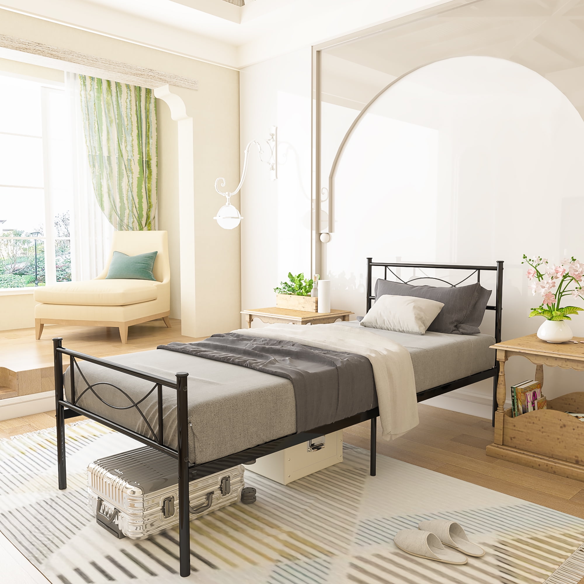 Yoneston Easy Assembly Metal Bed Frame Twin Platform Bed Frame with Headboard Footboard No Box Spring for Kids Adult