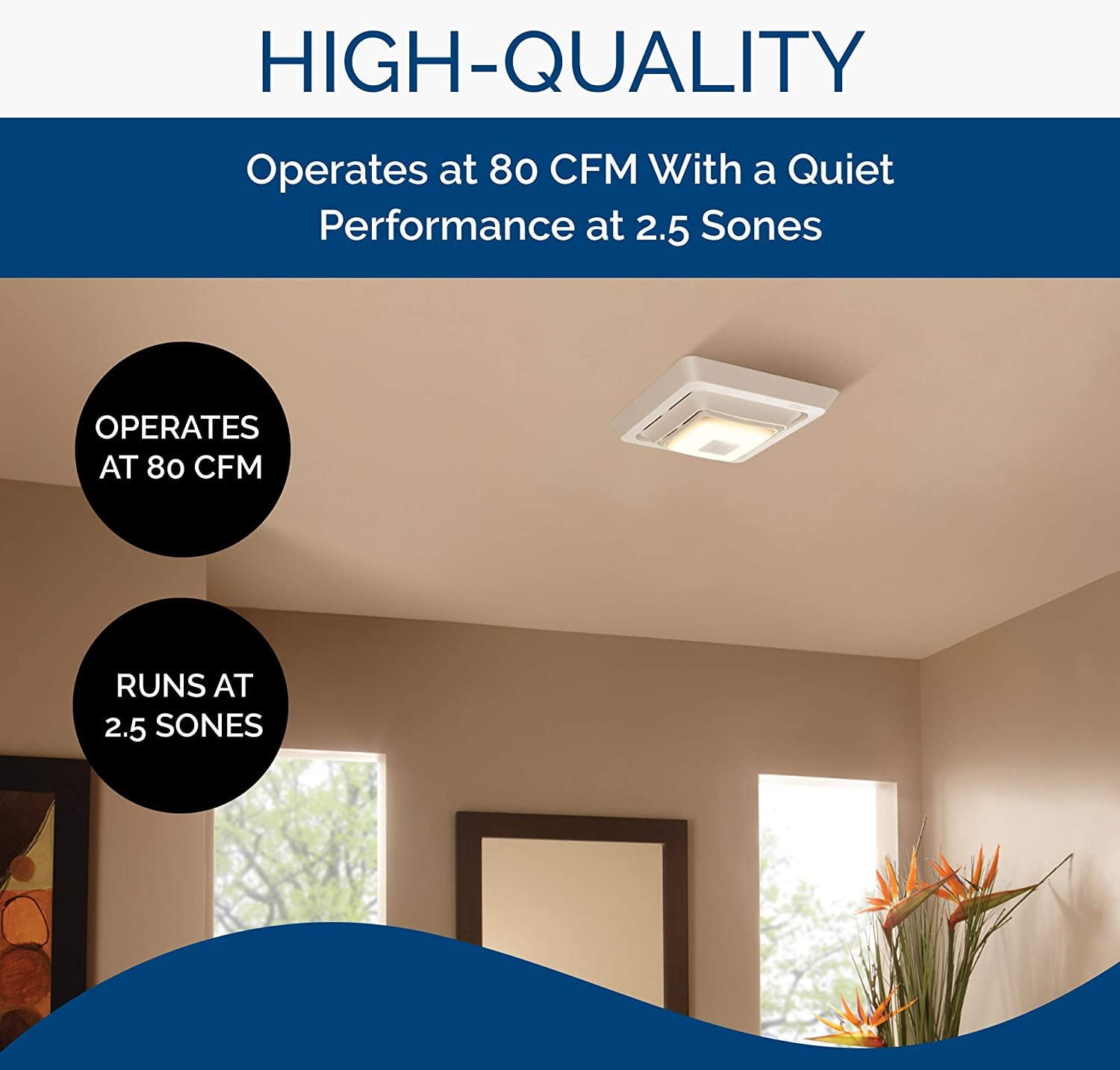 Broan-NuTone SPK80L Bluetooth Speaker Bathroom Ventilation LED Light, 80  CFM, 2.5 Sones Bath Fan, White - Walmart.com