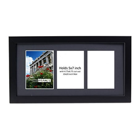 3 Opening Photo Frame CreativePF- 3 Opening Black Picture Frame Holds 5 by 7-inch Media with 10x20-inch Black Mat Collage Including Full Strength Glass, Alphabet Photography ()