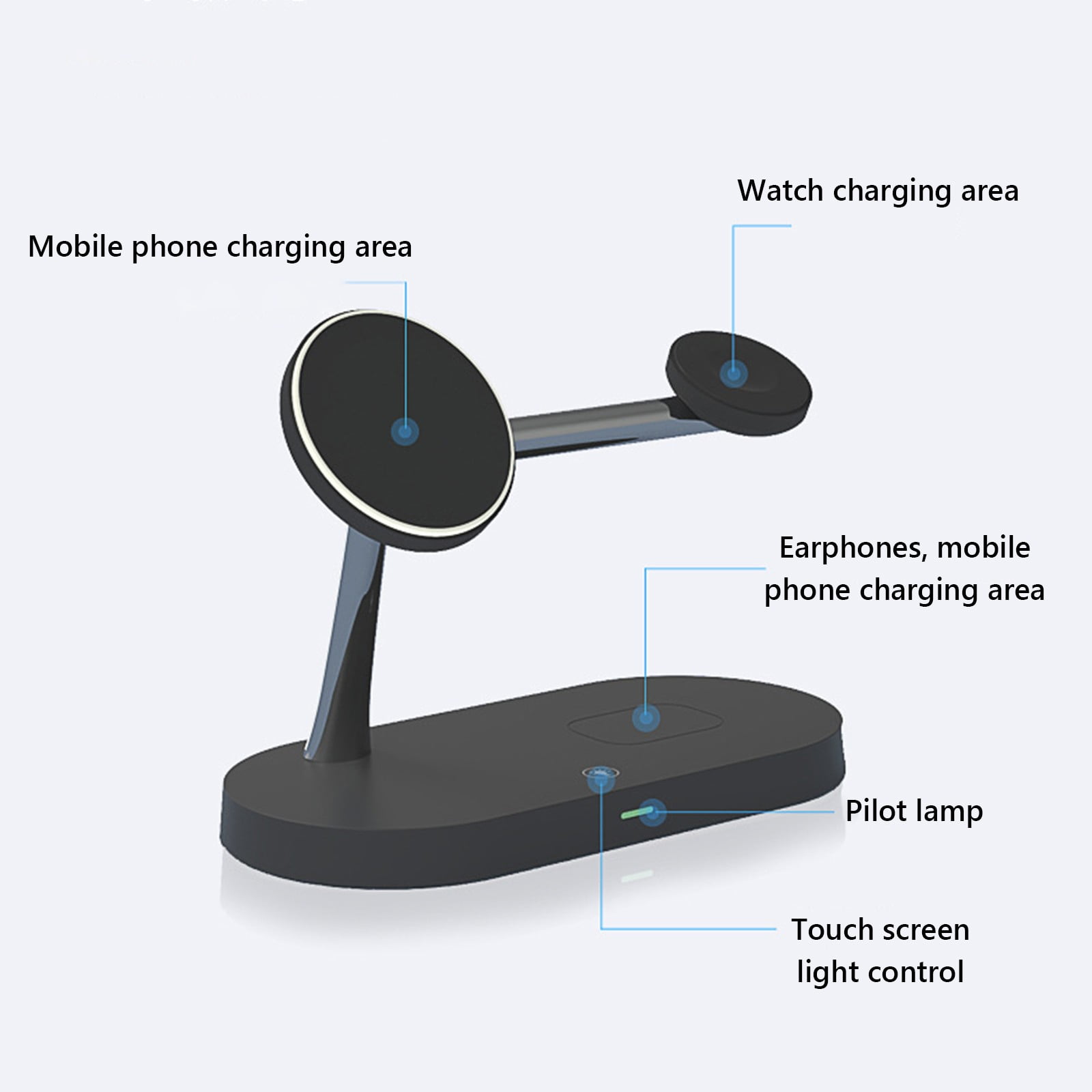 COM1950s Wireless Charger for Multiple Devices 5-In-1 Double Coil Wireless Charger for Mobile Phone 15W Fast Charging for Watch Earphones Fast Charging Wireless Charger Wireless Charger Fast Charge