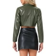 thumbnail image 3 of Allegra K Faux Leather Cropped Blazer for Women's Notched Lapel Collar Single Breasted Moto PU Jackets XL Army Green, 3 of 5