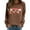 Brown, variant on Womens Merry Print O Neck Sweatshirt Round Neck Fit Pullover Tops Casual Long Sleeve Workout Shirts Loose Blouse Cow Print Pullover