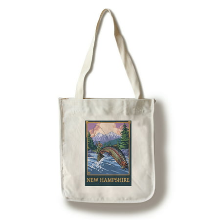 New Hampshire - Angler Fly Fishing Scene (Leaping Trout) - LP Original Poster (100% Cotton Tote Bag -