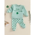 thumbnail image 4 of Baby Toddler Girls 2-piece Outfit,3 6 12 18 24 Months Letters Print Long Sleeve Crew Neck Sweatshirt with Shamrock Sweatpants Fall Clothes Set, 4 of 9