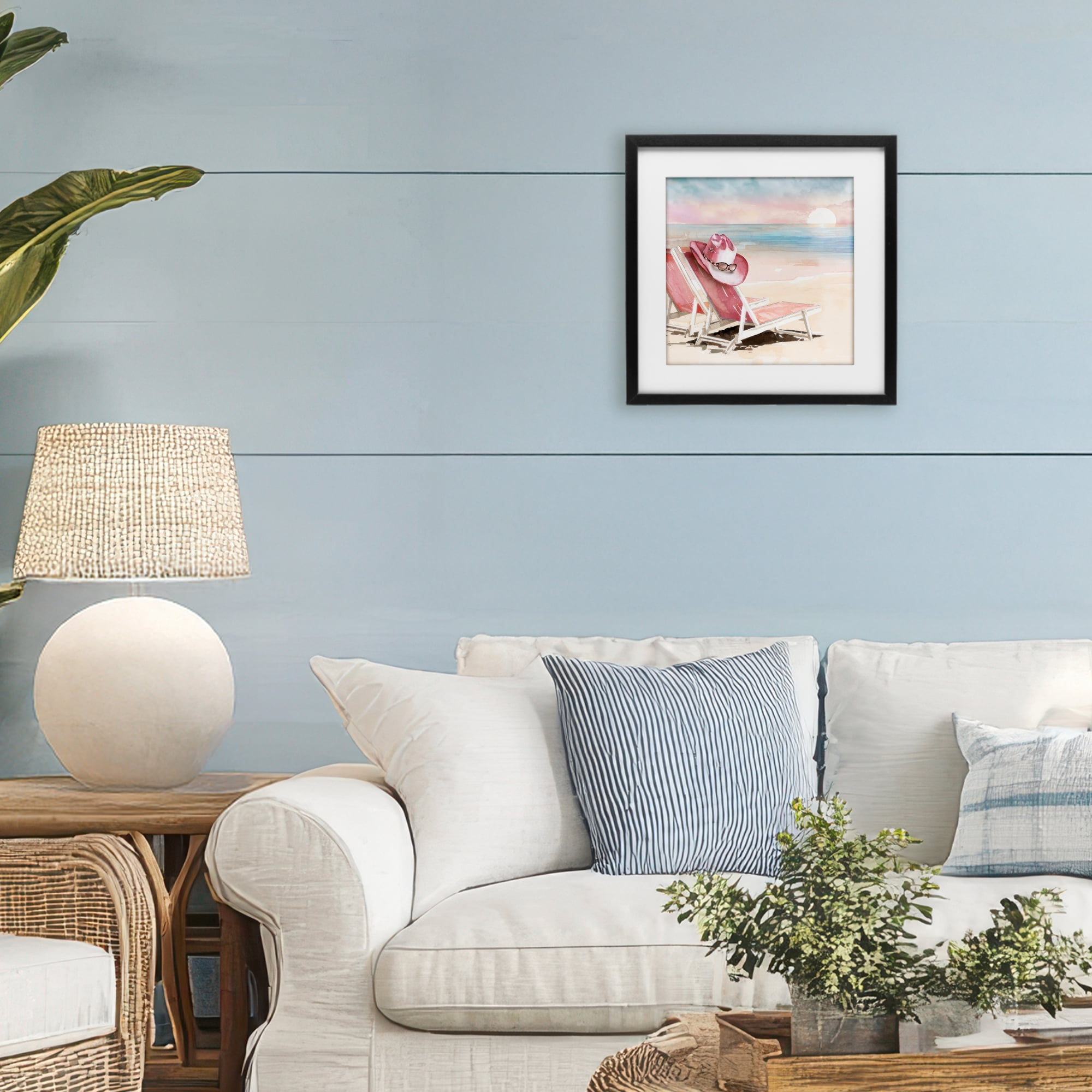 Stupell Industries Blush Pink Beach Chairs Black Framed Print Under Glass, design by Paul Mathenia