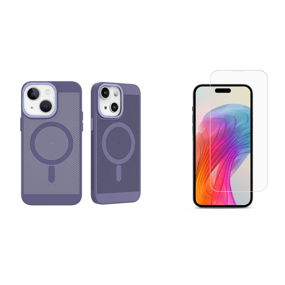 BEMZ Cooling Mesh Magnetic Case for iPhone 15 (with Tempered Glass Screen Protector) Lavender Purple