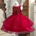 thumbnail image 4 of Wavsuf Girls Dresses Special Occasion Formal Crew Neck Nets Sequins Bow Tulle Sleeveless Red Princess Dress Size 8-9 Years, 4 of 9