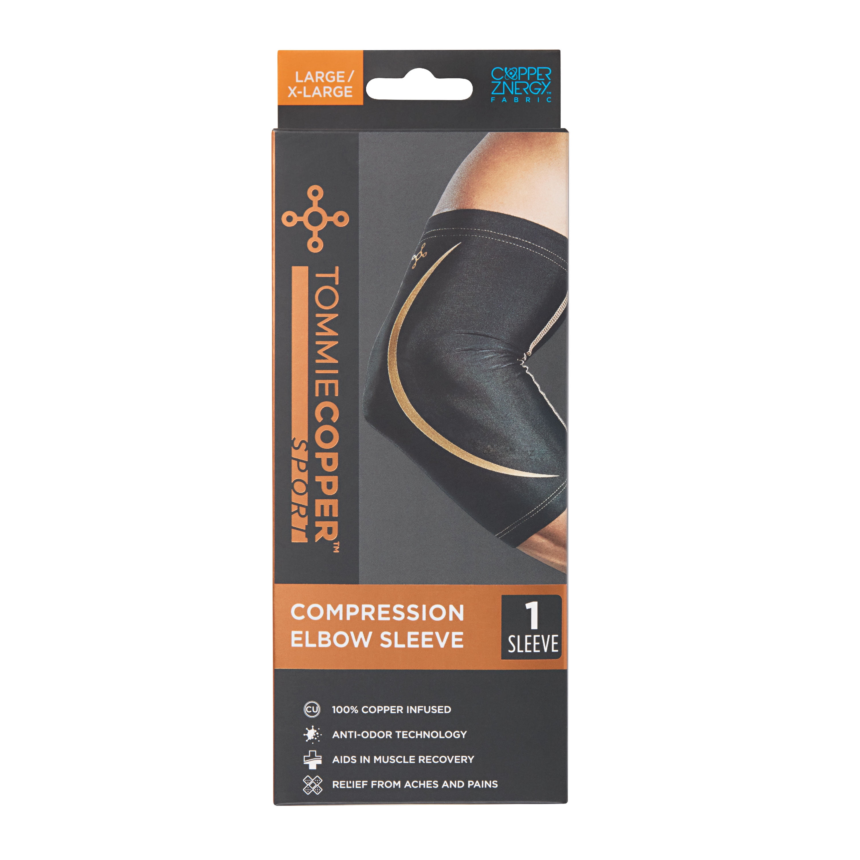 Tommie Copper Sport Spandex Compression Elbow Sleeve, Black, Adult, Large/XLarge, 1 pack