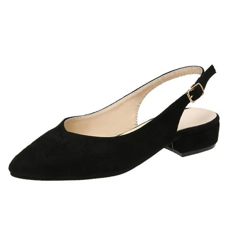 

WANYNG Fashion Summer Women Sandals Suede Pointed Toe Buckle Thick Heel Low Heel Solid Color Casual Style Cute Flat Comfy Walking Sandals for Women Summer