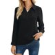 thumbnail image 1 of Camisas Henley para mujer con botones y cuello en V, blusa informal de manga larga para mujer, suave y transpirable, para el hogar, viajes, oficina, negro, XXL, 1 of 5