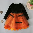 thumbnail image 3 of Girls' Long-sleeved Dress Pumpkin Bat Print Mesh Halloween Tutu Skirt, 3 of 7