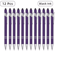 12-Piece Purple Metal Retractable Ballpoint Pen Set with Stylus Tip, 1.0mm, 2-in-1 Black Ink Thank You Gift for Friends, Family, Office