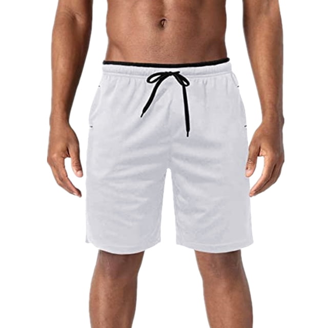 Aayomet Mens Running Shorts Tethered Color Matching Five Point Sports Beach Shorts (White, M)