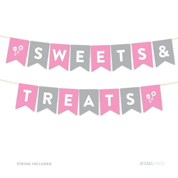 Sweets & Treats Gray Girl Baby Shower Hanging Pennant Garland Party Banner