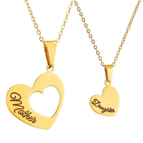 Mother Daughter Two-Part Set Love Heart Necklace Set Goldplated Pendant Jewelry-308-G