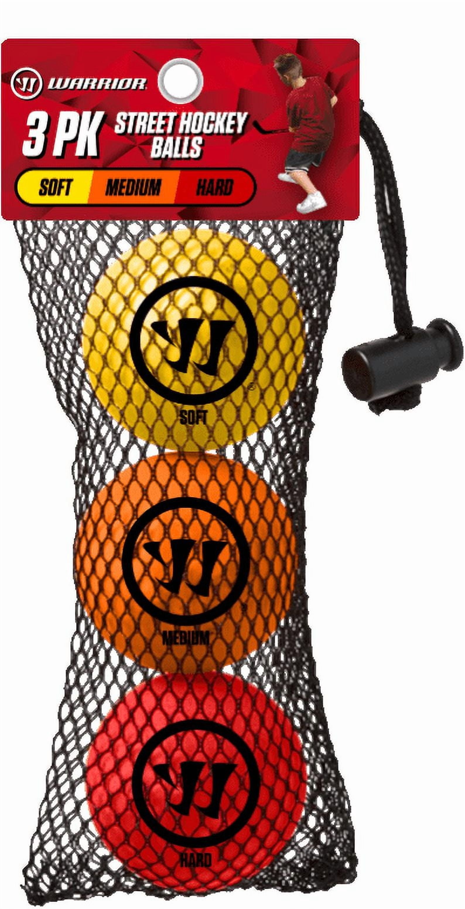 Warrior Street Hockey Balls - 3 Pack - Soft Medium and Hard Density - Yellow, Orange and Red Outdoor