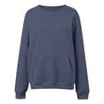 thumbnail image 5 of Women Solid Color Crewneck Sweatshirt with Front Pocket, Hoodless Long Sleeve Loose Fit Plain Pullover Top Soft Casual Daily Basic Sweatshirt(Blue,M), 5 of 5