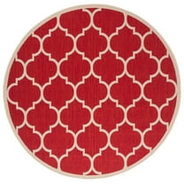 SAFAVIEH Courtyard Alyssa Geometric Indoor/Outdoor Area Rug, Red/Bone, 4' x 4' Round