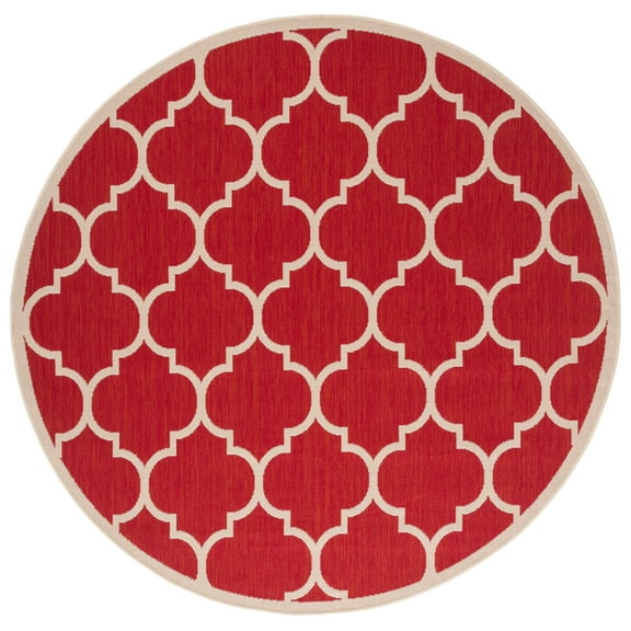 SAFAVIEH Courtyard Alyssa Geometric Indoor/Outdoor Area Rug, Red/Bone, 5'3" x 5'3" Round