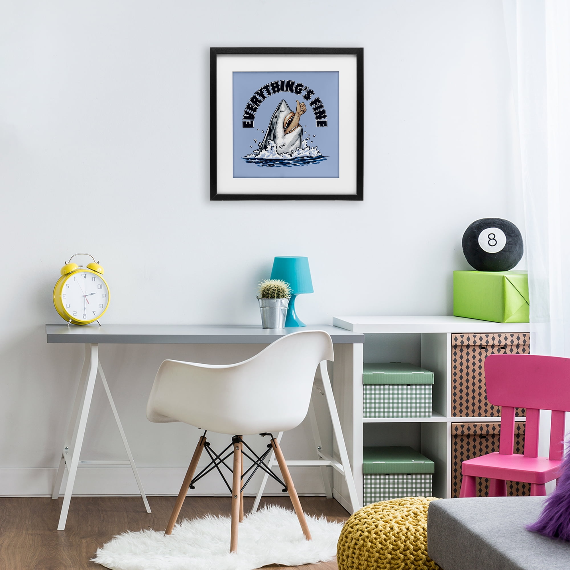 Everything's Fine Shark Bite Black Framed Print Under Glass, design by Jedco Brands Inc.