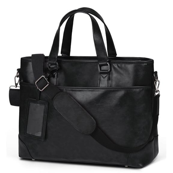 RAINSMORE Leather Laptop Briefcase for Men 15.6-inch Laptop Messenger Bags Waterproof Vintage Mens Briefcase for Computer Office Work Satchel Bag,Black