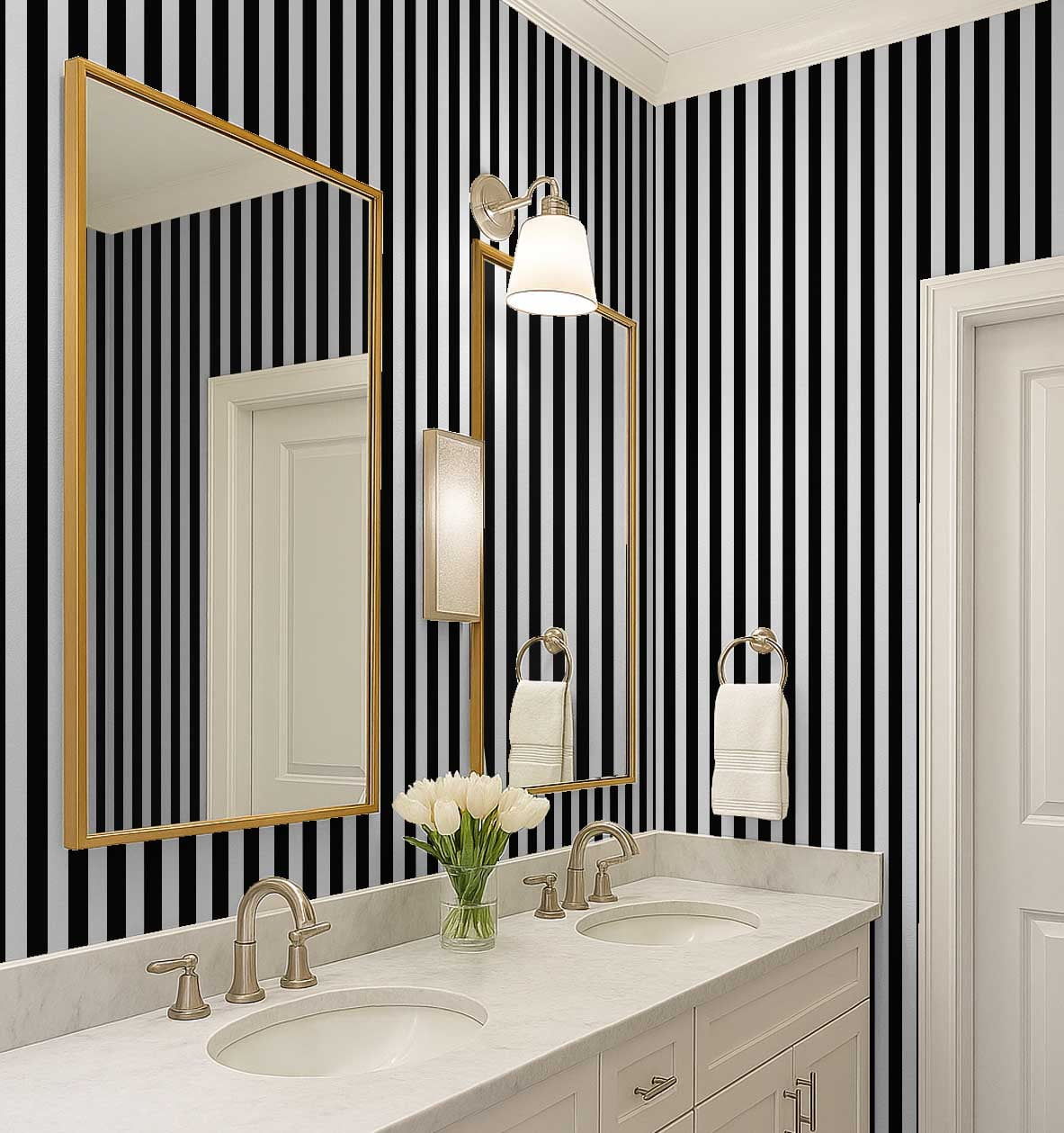 S4Sassy Self Adhesive Wallpaper, Black Vertical Stripes Wallpaper, Removable DIY Vinyl Wall Covering, Textured Peel & Stick Contact Paper for Entryway Accent Wall, Easy Home Decor Solution(25"x120")