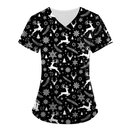 

Ovticza Soft Scrubs Women Christmas Snowman Printed Short Sleeve Uniforms Printed Scrub Tops Women Clearance V Neck with Pockets Nursing Basics Cheap Cute Scrub Tops White 5XL