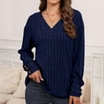 thumbnail image 4 of Free Shipping Womens Soft Long Sleeve V Neck Shirts Solid Casual Decorative Buttons Knitted Pullover Tunic Tops, 4 of 7