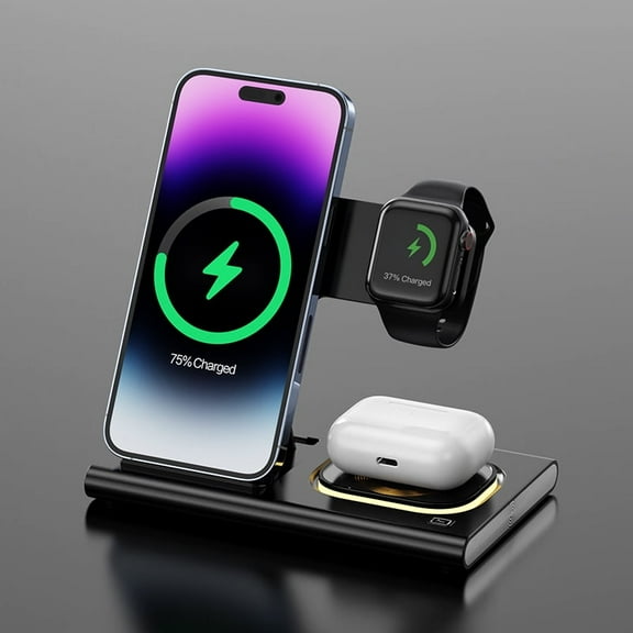 NEXiLUX 4 in 1 Magnetic Flat Foldable Wireless Charging Station with a Night Light NXL-95280 - Black