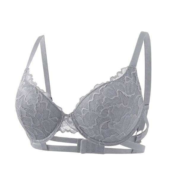 Inglocry Lace Nursing Bra, Wirefree Padded Nursing Bras for Breastfeeding, V Neck Maternity Bra for Pregnancy, Soft Lace Gray 85B