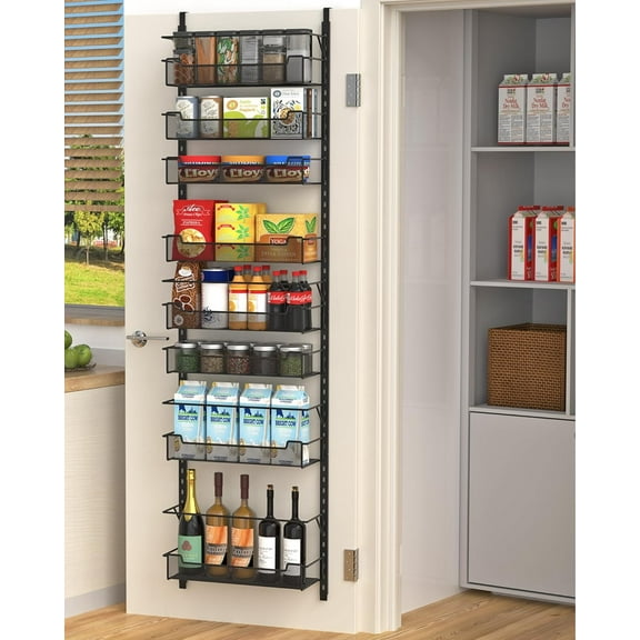 Narrow Over the Door Pantry Organizer, Over the Door Organizer with Adjustable Basket, Pantry Door Organization for Pantry Kitchen Storage Room Spice Rack