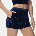thumbnail image 3 of Women's High-Waisted Sequin Shorts with Elastic Waistband and Side Pockets - Medium, Navy, 3 of 6