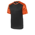 thumbnail image 5 of Sport Tek Teen Unisex Regular CamoHex Colorblock T-Shirt Black/Neon Org Medium, 5 of 6