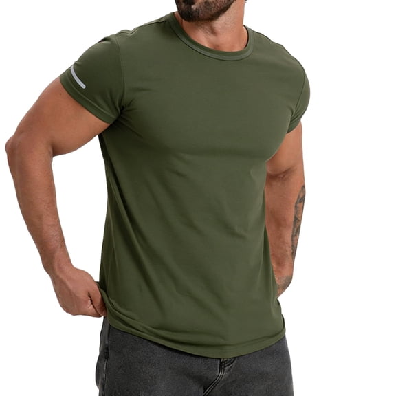 LEKWK Mens Athletic T Shirt Reflective Sleeve Crewneck Lightweight Tops Short Sleeve Breathable Quick Dry Tees Detail Gym Running Training Tees Green M
