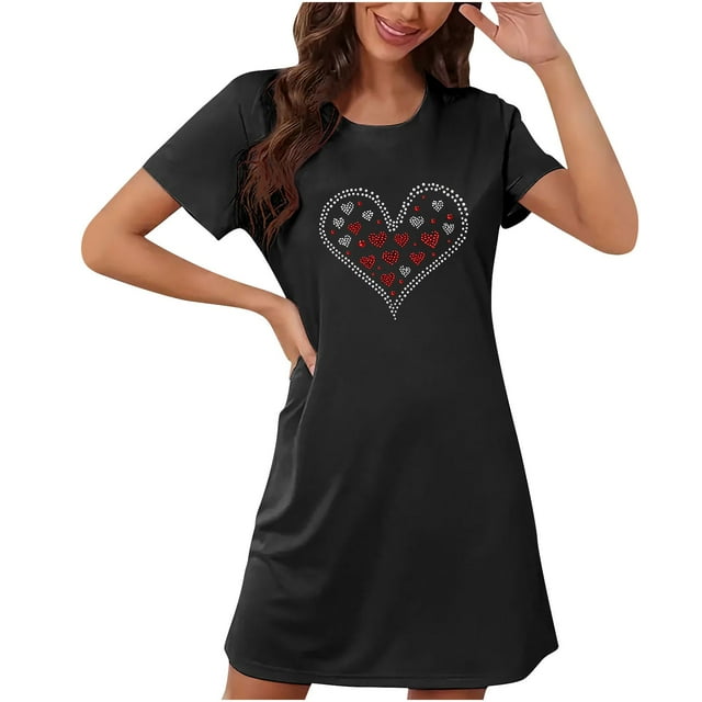 Camisón corto de talla grande para mujer, camisón de manga corta con estampado de pecho a la moda, camisón para mujer