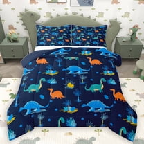 Homewish Kawaii Navy Dinosaur Bedding Comforter Set for Kids, Tropic Coconut Tree Twin Comforter Sets, Cartoon Animal Reversible Bedding Set, Luxury Bedroom Decor, 2 Pieces