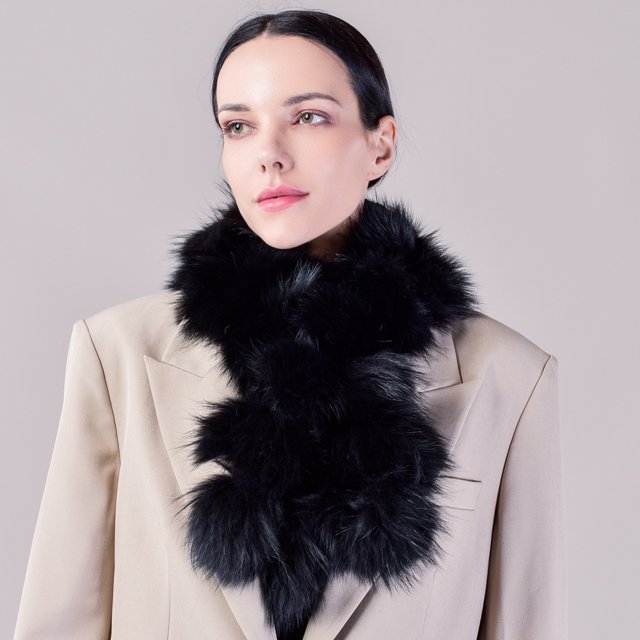 Bufanda de piel de zorro para mujer, estilo coreano, bonita bola de piel de mapache de invierno, bufanda de piel cálida y gruesa de doble cara