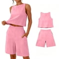 thumbnail image 5 of 2 Piece Sets for Women,Two Piece Sets For Women Summer Sleeveless Tank Tops and Wide Leg Shorts Linen Set Casual Beach Outfits, 5 of 6