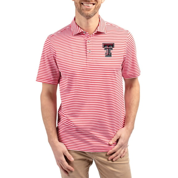 Men's Cutter & Buck Red Texas Tech Red Raiders Virtue Eco Pique Stripe Recycled DryTec Polo