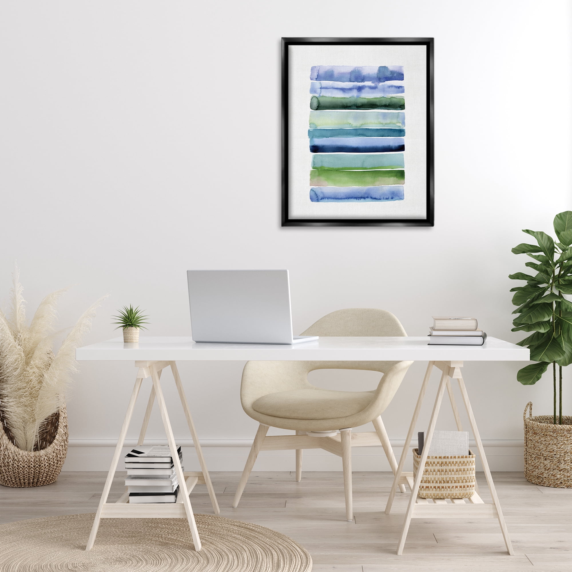 Stupell Industries Green & Blue Ombre Stripes Abstract Painting Black Floater Framed Canvas Art Print Wall Art, 25 x 31