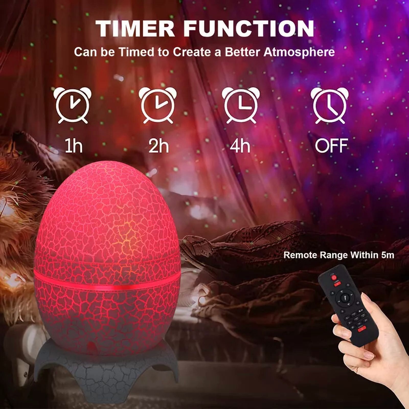 CJC Dinosaur Egg Star Projector LED Galaxy Light with Bt Music&Timer Night Light for Kids